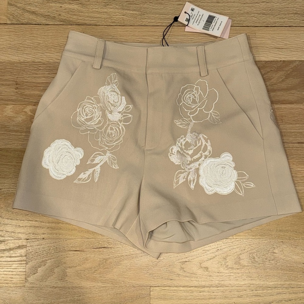 Floral Embroidered Tan Women Shorts